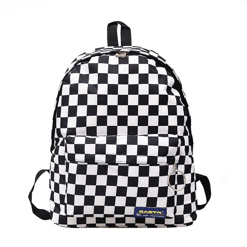 

Backpack Unisex Plaid Nylon Female Travel Daypack Laptop Book Schoolbags Feminina School Casual Rucksack Women Bag, Black white