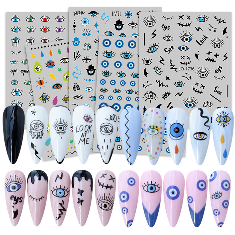 

Turkey Blue Evil Eyes Series 3D Nail Stickers Abstract Nail Sliders Charming Sticker DIY Manicure Foil Decals, 1925