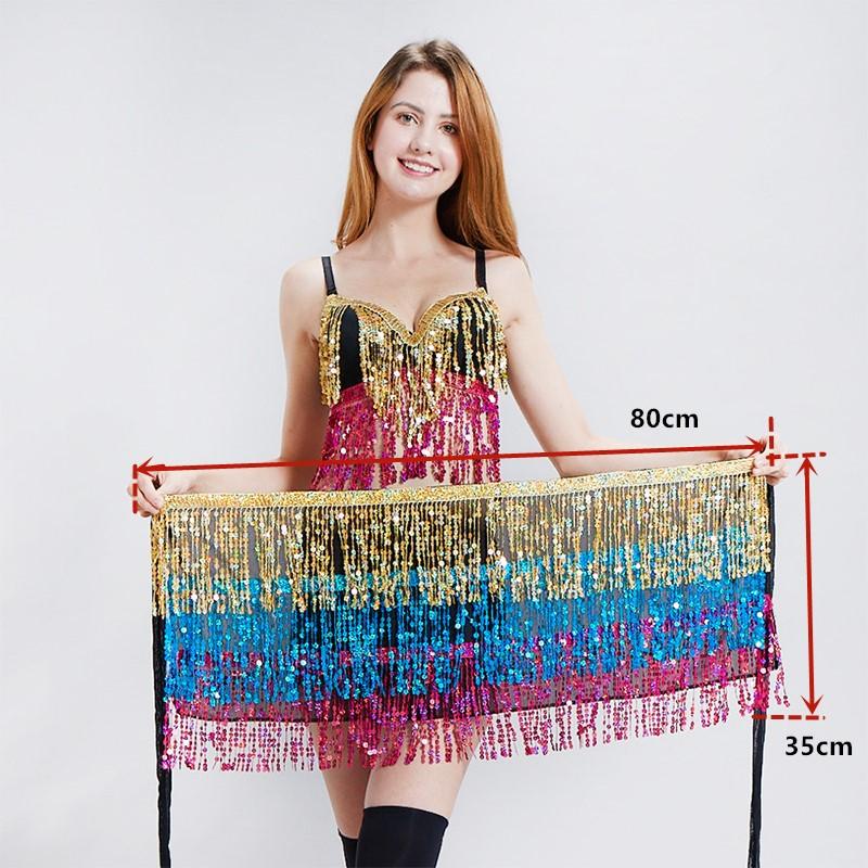 

Stage Wear Belly Dance Hip Tassel Scarf For Women Bellydance Clothing Accessories Sequin Fringes Ladies Belt Danceing Costume GirlsStage, Black
