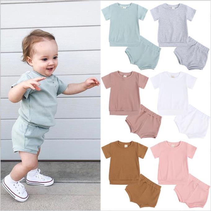 Baby Designer Clothes Boys Short Sleeve Tops Pants Clothing Sets Solid Summer T-Shirts Shorts Suits Newborn Striped Shirts Bloomers Fashion Boutique BB8023