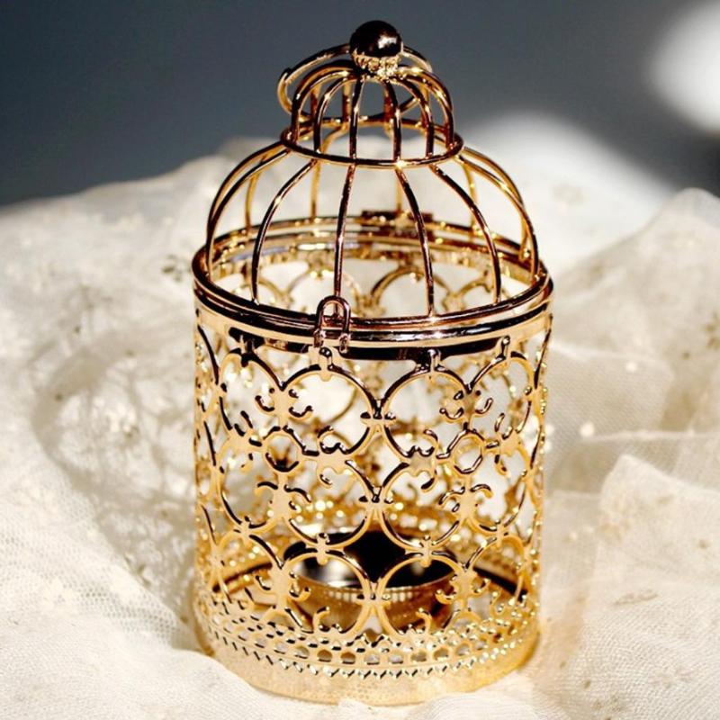 

Candle Holders Metal Bird Cage Hollowed Flower Tea Light Holder Weeding Decor