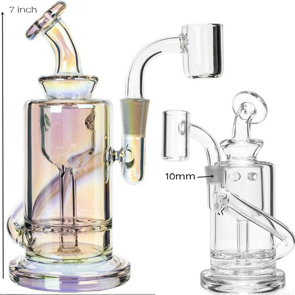 

7 inch height hookah blue clear multicolor recyler dab rigs shisha glass bong with 10 mm banger water pipes