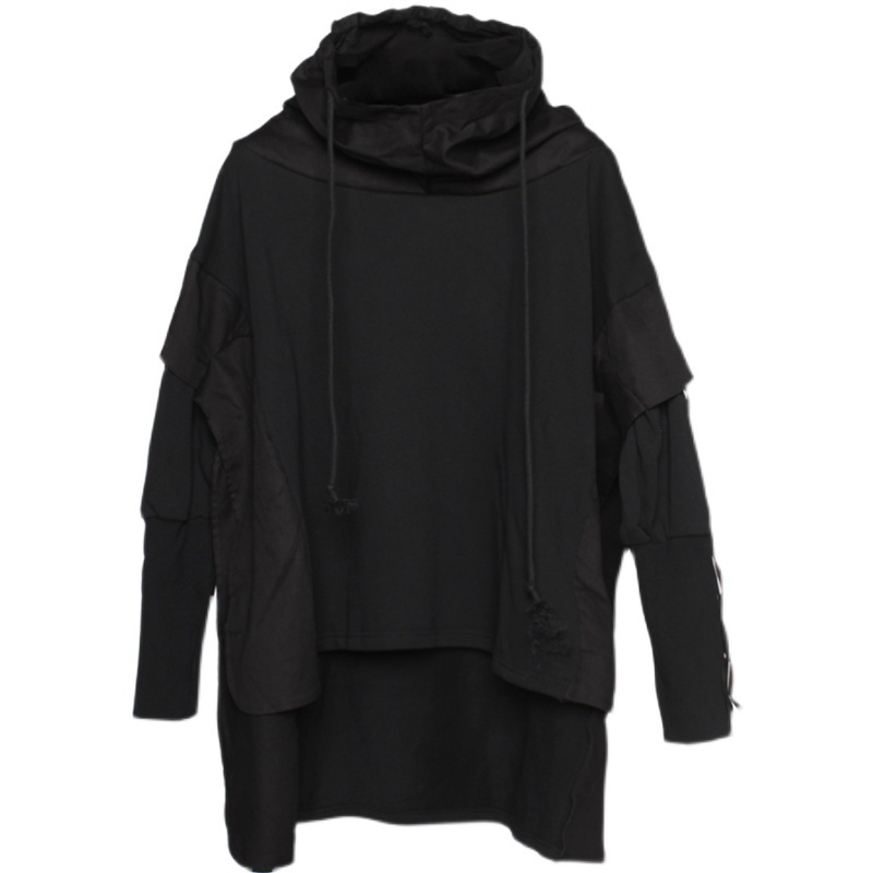 

Unisex Streetwear Men' clothes Loose Hoodies HipHop Batwing Sleeve Wizard Pullover Fake Two Darkwear Tops Techwear Sweatshirt L220816, Black