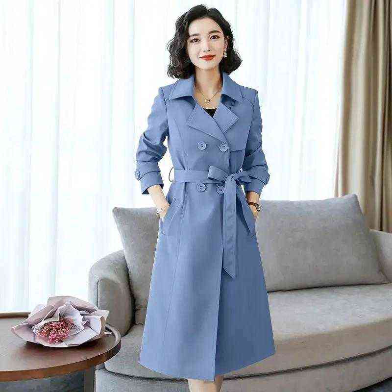

Women's Trench Coats Elegant Women Windbreaker British Style Double Breasted Belt Turn-Down Collar Long Coat Autumn Plus Size Classic Overco T220811, Black