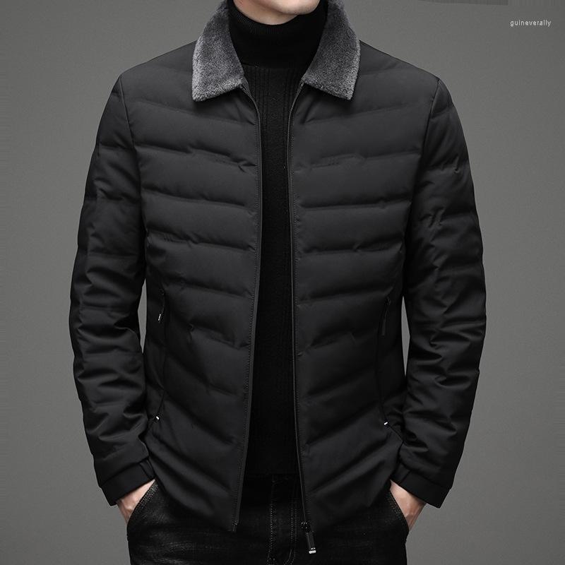 

Men's Down & Parkas Jacket Male Winter Men Business Casual Lapels Lamb Fur Collar White Duck Outer Coat Clothes Guin22, Black