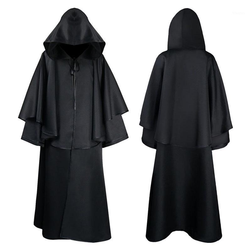 

Casual Dresses Retro Men Women Maxi Dress Halloween Costumes Solid Color Grim Long Cloak Hooded Capes Couples Sleeves Cosplay #T2G, Blue