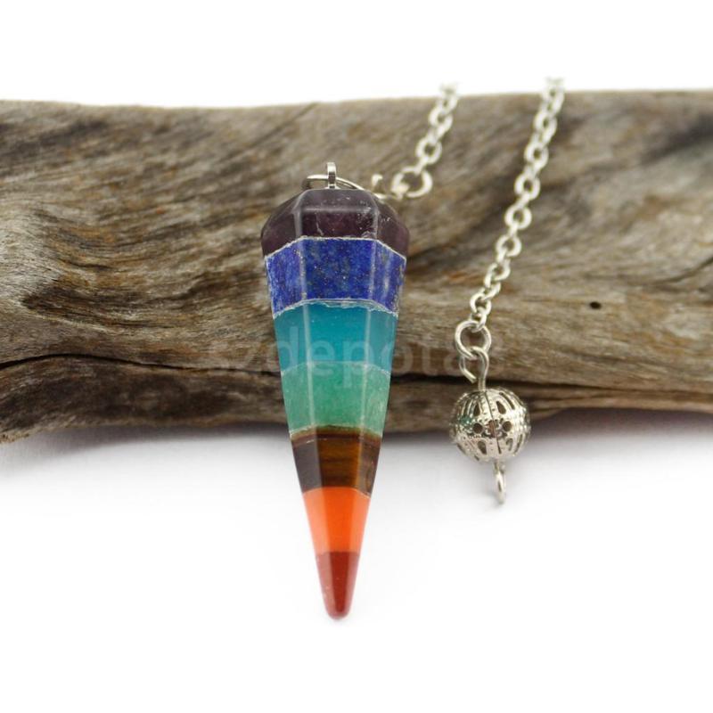 

Pendant Necklaces Reiki Energy Crystal Point Dowsing Pendulum Scrying Dowser With 7 Chakra TypePendant