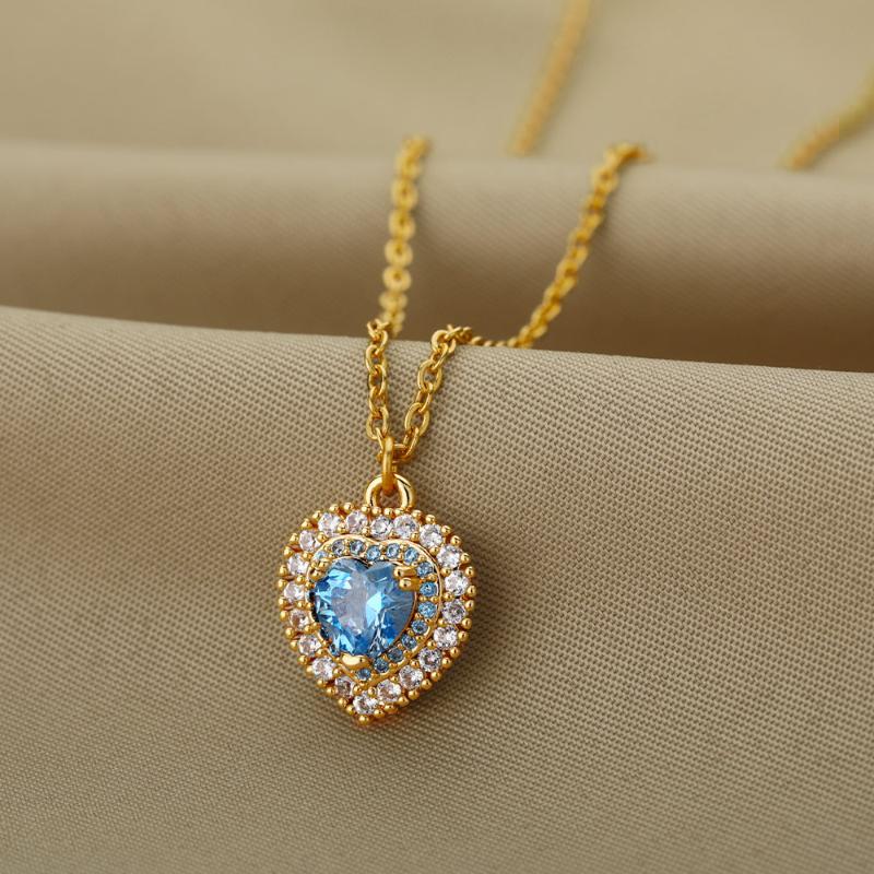 

Pendant Necklaces Zircon Blue Heart For Women Zirconia Necklace Clavicle Chain Jewelry Choker Charm Christmas GiftPendant