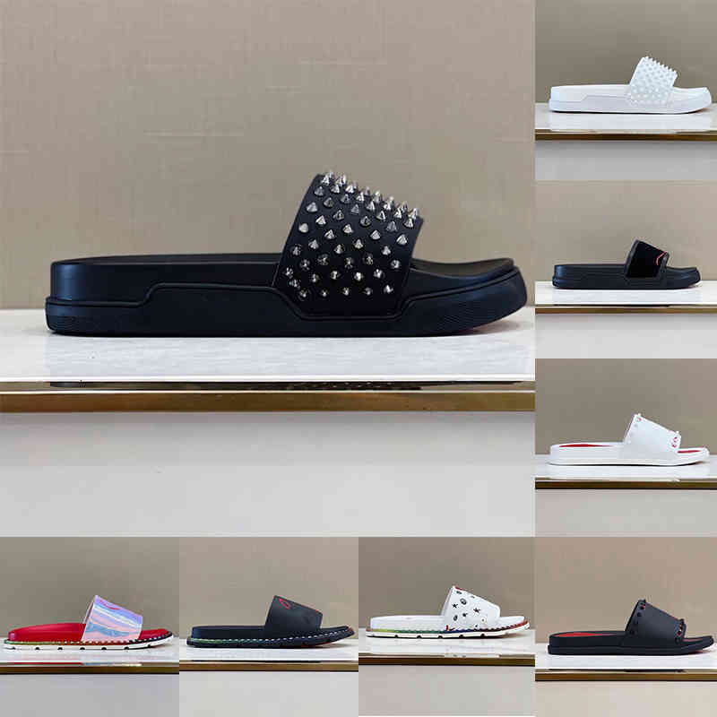 

Spikes Slippers Trend Designer Slides For Mens Flip Flops Paris Triple Black White Red Laser Flats Soles Inlay Man Summer Beach Shoes Sandal, Box