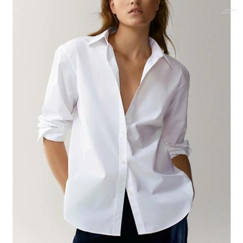 

Women' Blouses & Shirts England Style Office Lady Simple Fashion Poplin Solid White Blouse Women Blusas Mujer De Moda 2022 Shirt Tops Vere2