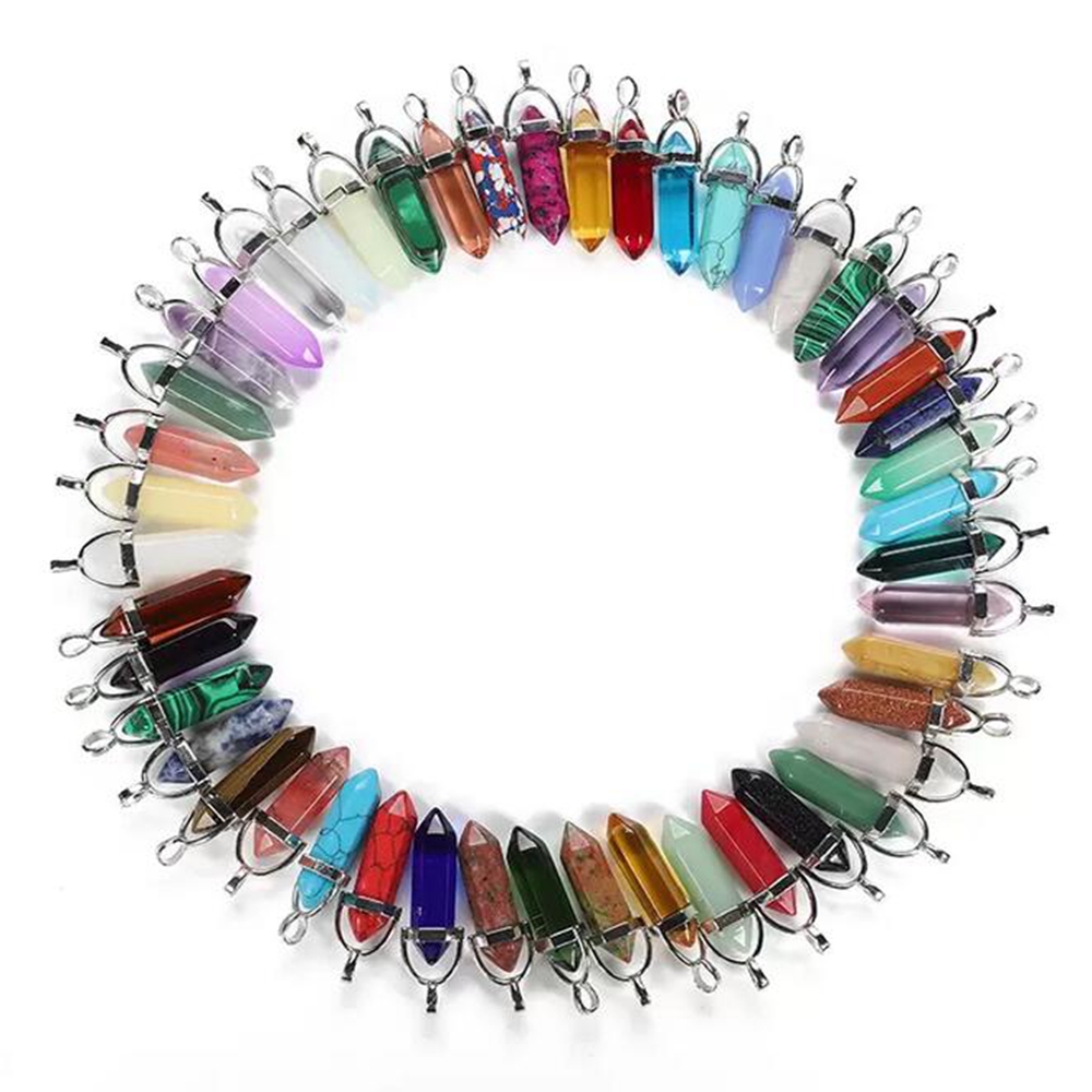 

Natural Gem Stone Charm Lapis Opal Crystal Quartz Hexagonal Pendulum Reiki Chakra Pendants For Necklace Components DIY Jewelry Making Crafts Accessories 30pcs