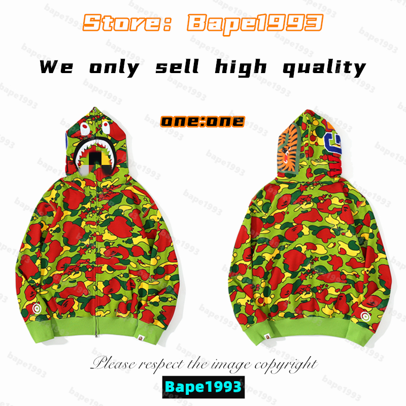 

High quality Apes Mens Hoodies & Sweatshirt Japan shark B ape head Galaxy spots luminous camo Male and female couples with the same model 100% cotton New hoodie 1993 KS2-19, 1 button