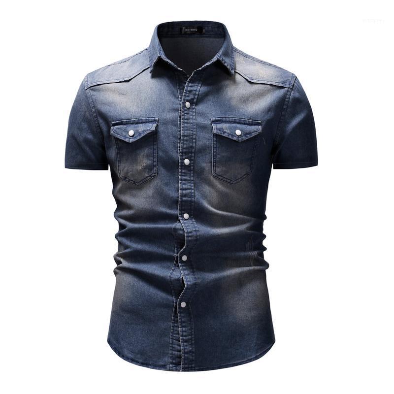 

Men's Casual Shirts Men Clothing 2022 European And American Denim Shirt Short Sleeve Camisas Para Hombre, Dark blue