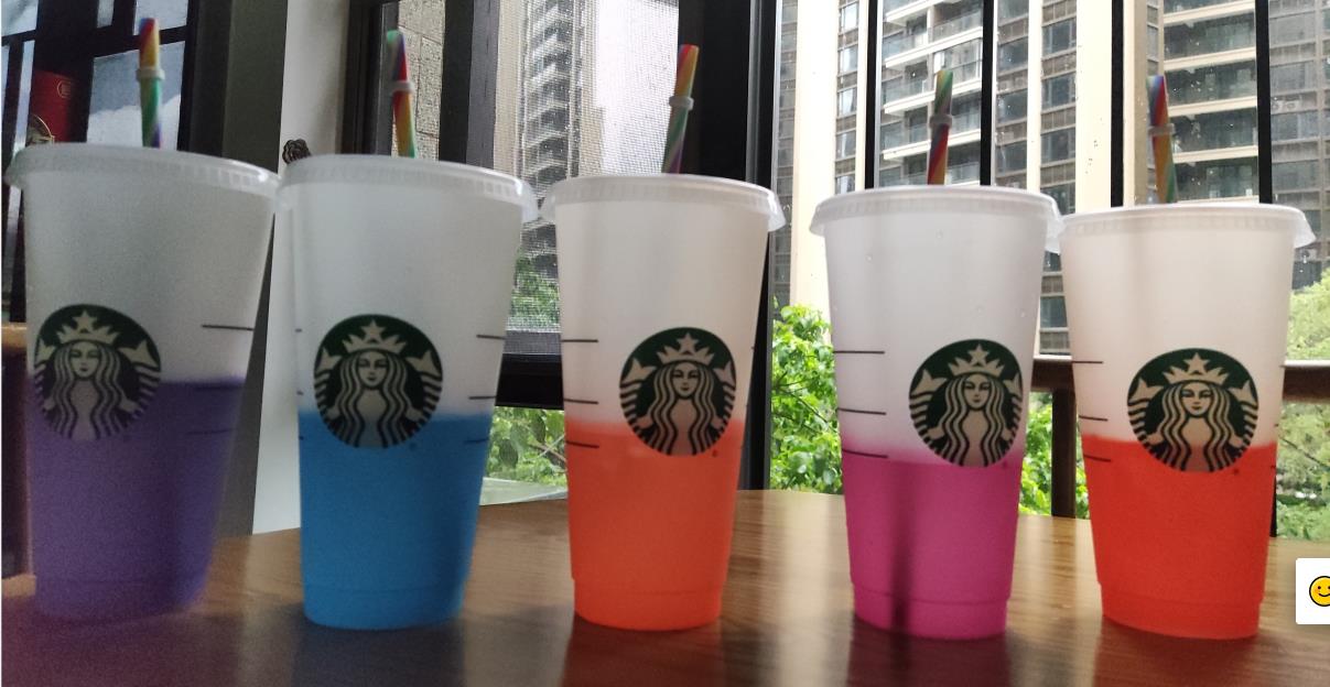 

Starbucks 24OZ/710ml Mugs Plastic Tumbler Reusable Clear Drinking Flat Bottom Cup Pillar Shape Lid Straw Mug Bardian, Please choose a color