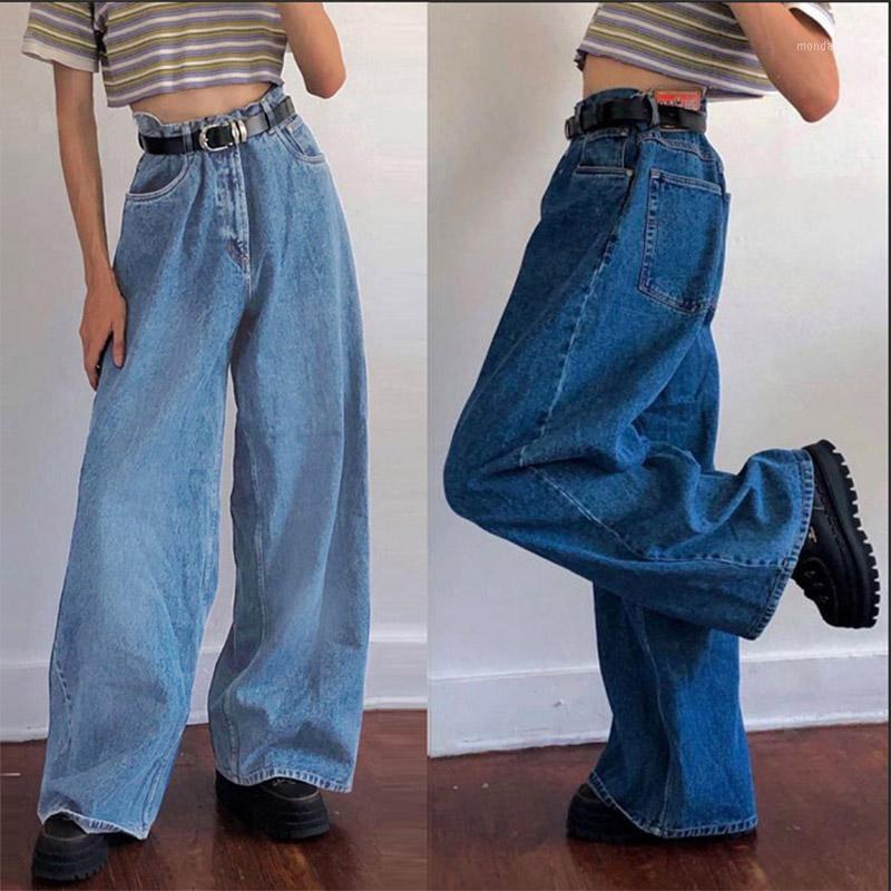 Women's Jeans Korean Style Women Denim Boot Cut Wide Leg Jean Boots Loose Long Length Streetwear Female Pants Casual Solid