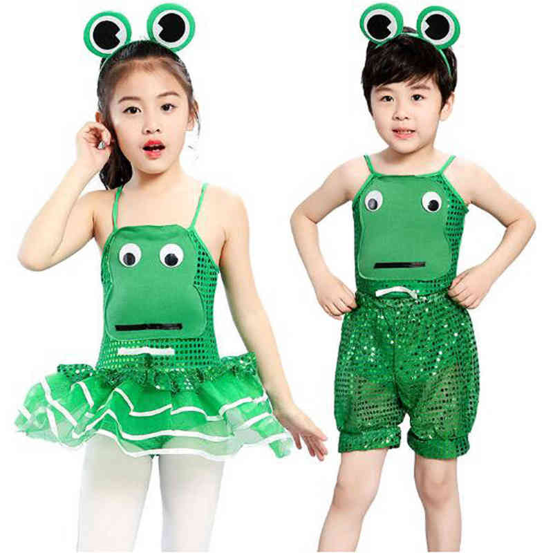 

Children Stage Show Clothes Animal Cosplay Comes Small Jump Frog Cartoon Animal Dance Modern Summer Kids Cheerleading Dress L220715, Girl dress