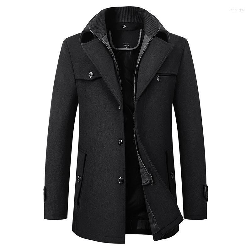 

Men's Trench Coats Men Coat Autumn Winter Thermal Classic Solid Color Lapel Slim Fit Overcoat Male Business Leisure Wool Blends Kend22, Color1