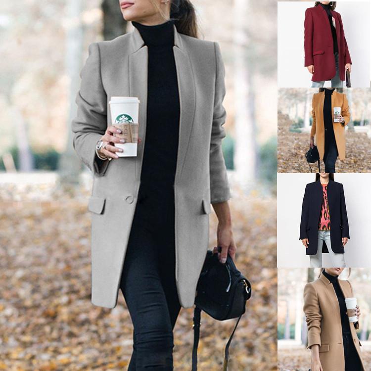 

Women' Wool & Blends Coat Autumn Winter Lapel Long Sleeve Woolen Coats Office Ladies Solid Slim Overcoat Outwear 5 Colour SelectWomen, Yellow