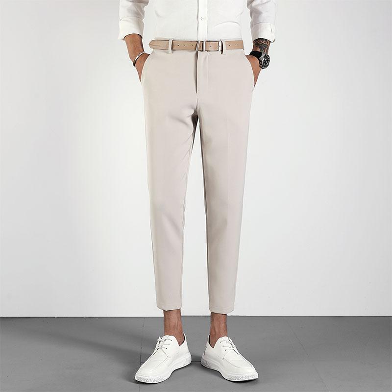 

Men's Pants Summer Light Grey Elegant Man Slim Fit Khaki Cropped Social Club Black Skinny Classic Office Trousers Mens GentlemanMen's
