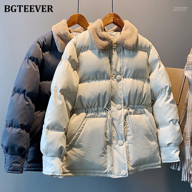 

Women's Down & Parkas BGTEEVER 2022 Winter Women Jacket Coat Loose Buttons Female Turn Collar Outwear Warm Thicken Velvet Femme Luci22, Beige