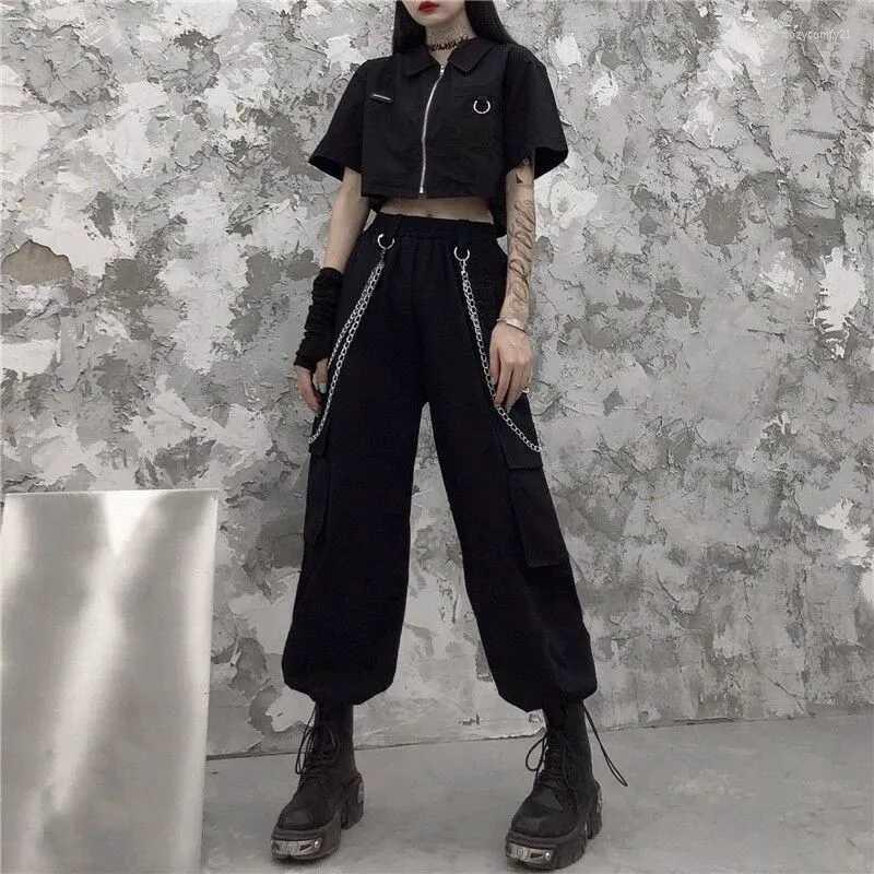 

Clothing Women 2022 Female Summer Korean Short-sleeved Shirt And High-waist Sports Hip-hop Overalls Two-piece Suit Harajuku Women' Tracksui, Pants02