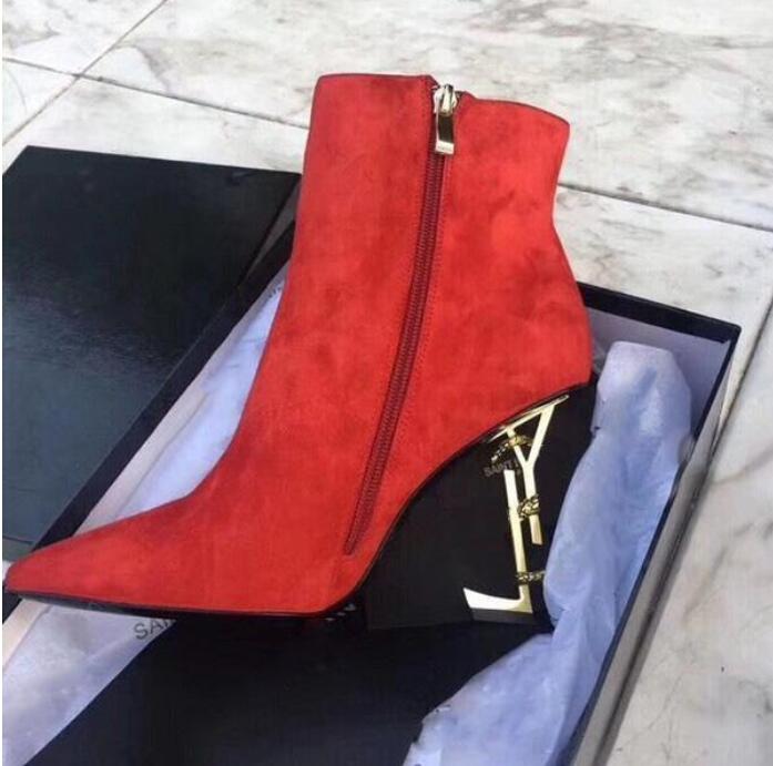 

Elegant Fashion Opyum black leather ankle boots Round Toe High Heels Zip Chunky Heels Sexy Women Booty Ladies Bottes Booties EU35-43