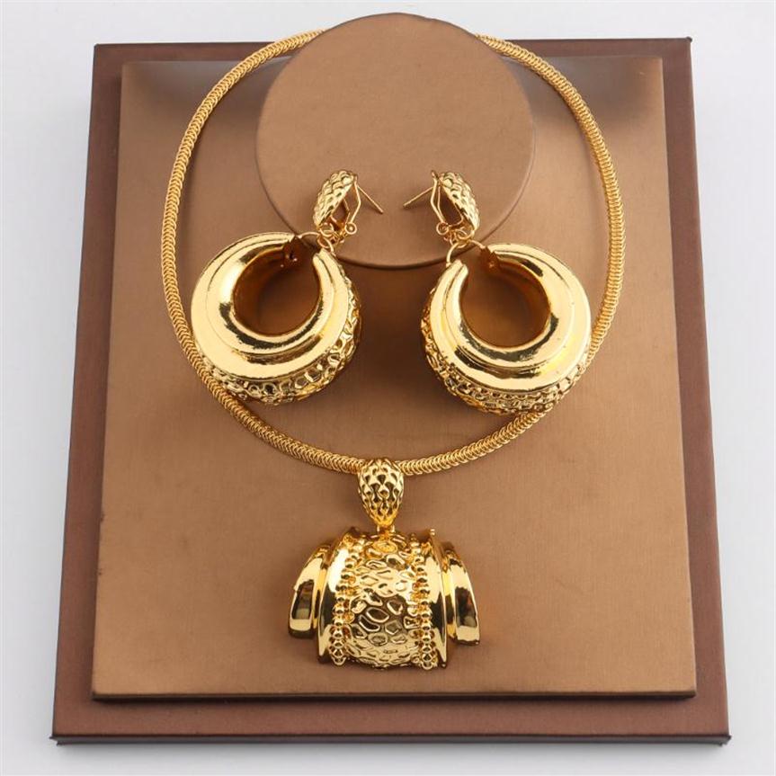 

Earrings & Necklace African Jewelry Set For Women Fashion Dubai Wedding Pendant Bridal Design Gold Plated Nigerian Accessory290F, As pic