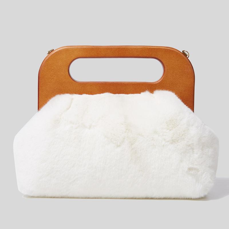 

Evening Bags Handbags For Women Plush Shoulder Crossbody Bag Ladise Winter Wedding Pouch Clutch Designer Fur Wooden Clip, White