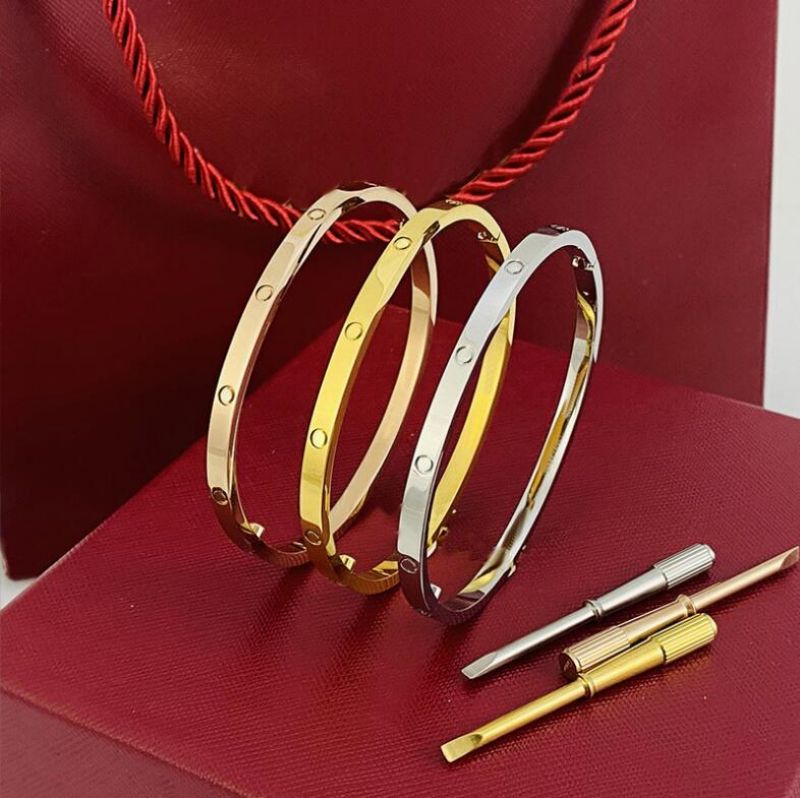 Women Lovers Bracelet Silver Gold Bangles Men Luxury designer Jewelry titanium steel couple simple fashion bolt driver nail screw 4 diamond custo-image-760375301