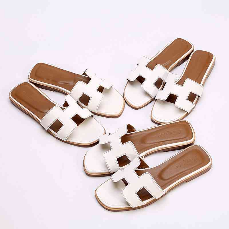 

Paris H Slipper Herme Oran Sandals Slippers New h Slippers Women's Summer Fashion Wear Versatile Flat Beach Tourism One Word Sandals h, White sheepskin