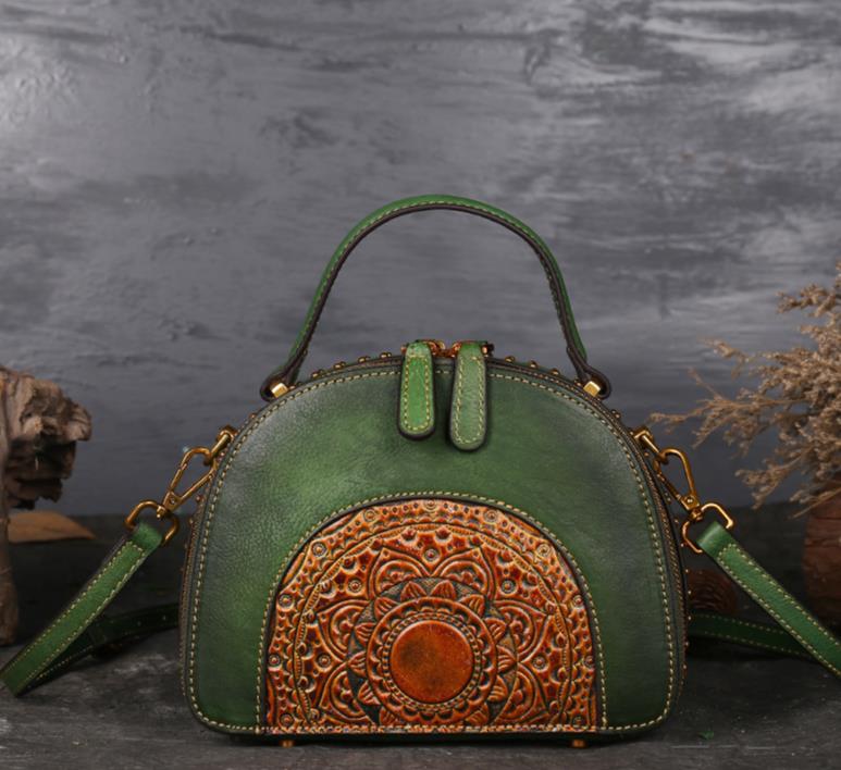 Womens bag retro leather womens bags multi functional first layer cowhide high quality national style oblique cross hand