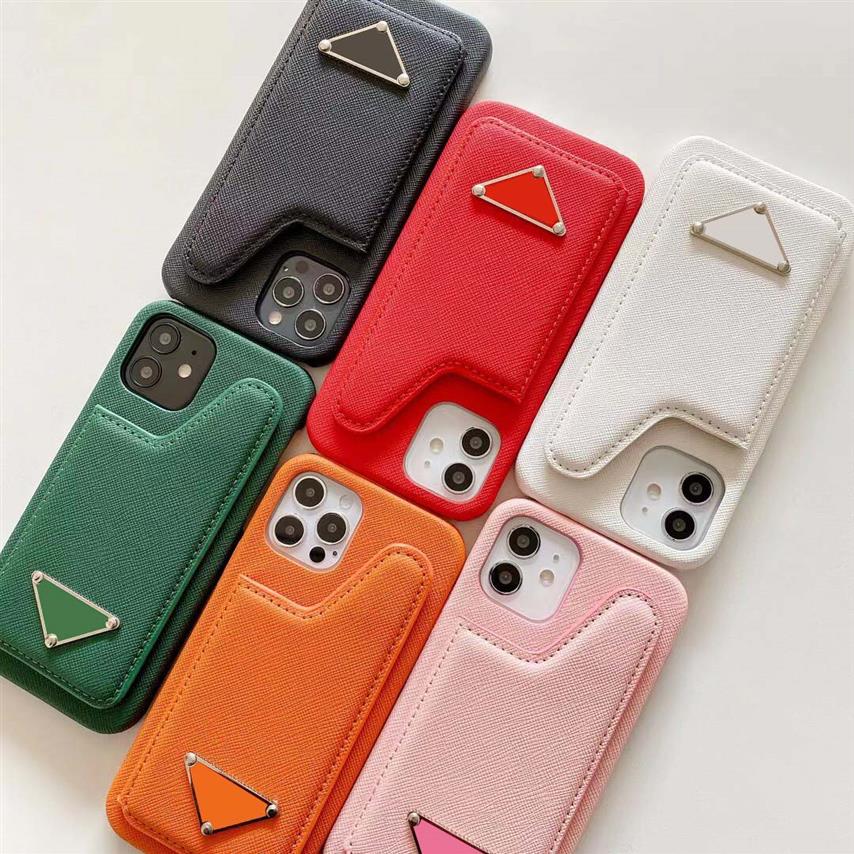 

Fashion Luxury Designer Cell Phone Cases Leather with Inverted Triangle for iPhone 11 12 13 Pro Max XS XR 7 8 Plus235t, Orange