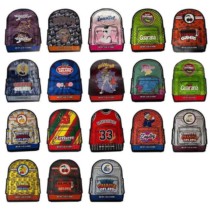 

New Irregular unique shape bag 3.5g Edibles packaging backpack boyz black lemon cherry blue guaua guarana california gelato mylar bags