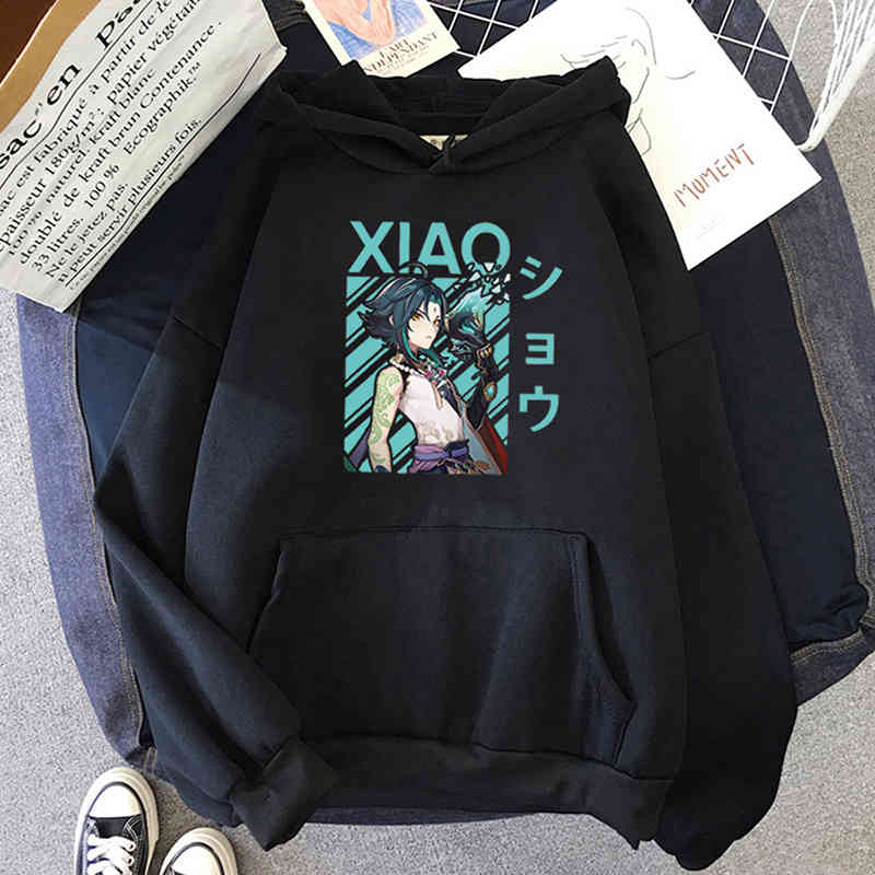 

Hot Game Genshin Impact Xiao Cool Print Hoodies Women/men Hip Hop Plus Size Sweatshirts Streetwear Graphic Fashion, Solid black