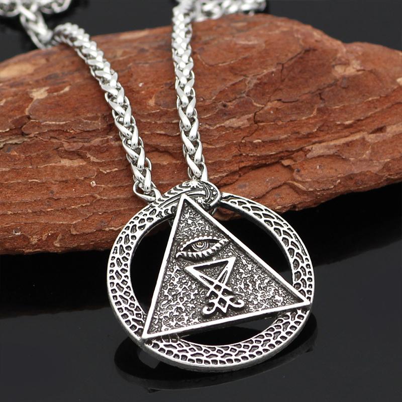 

Pendant Necklaces Viking Satan Round Retro Amulet Horus Eyes Pagan Men's Punk Gothic Necklace Sweater Chain Halloween Gift JewelryPendan