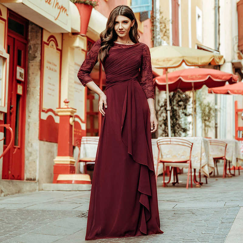 Elegant Plus Size Ladies Casual Dress A-Line Neck 3/4 Sleeves Lace Evening Dress for Party Vestidos De Fiesta Largo LJ201224-image-770591855