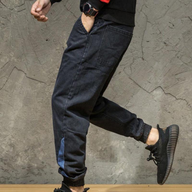 

Men's Jeans Elastic Waist Terrific Casual Student Trousers Wear-resistant Young For Home, Black