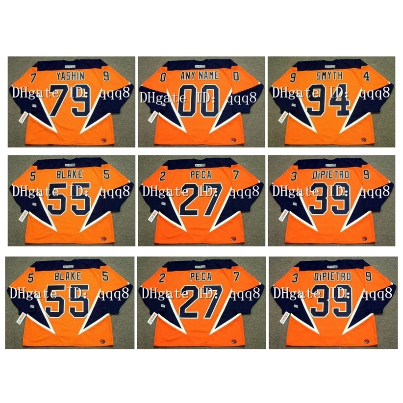 

Jay 2004 Vintage Hockey Jerseys 79 ALEXEI YASHIN 27 MICHAEL PECA 39 RICK DiPIETRO 55 JASON BLAKE 94 RYAN SMYTH Orange Retro Size S-XXXL, As pic
