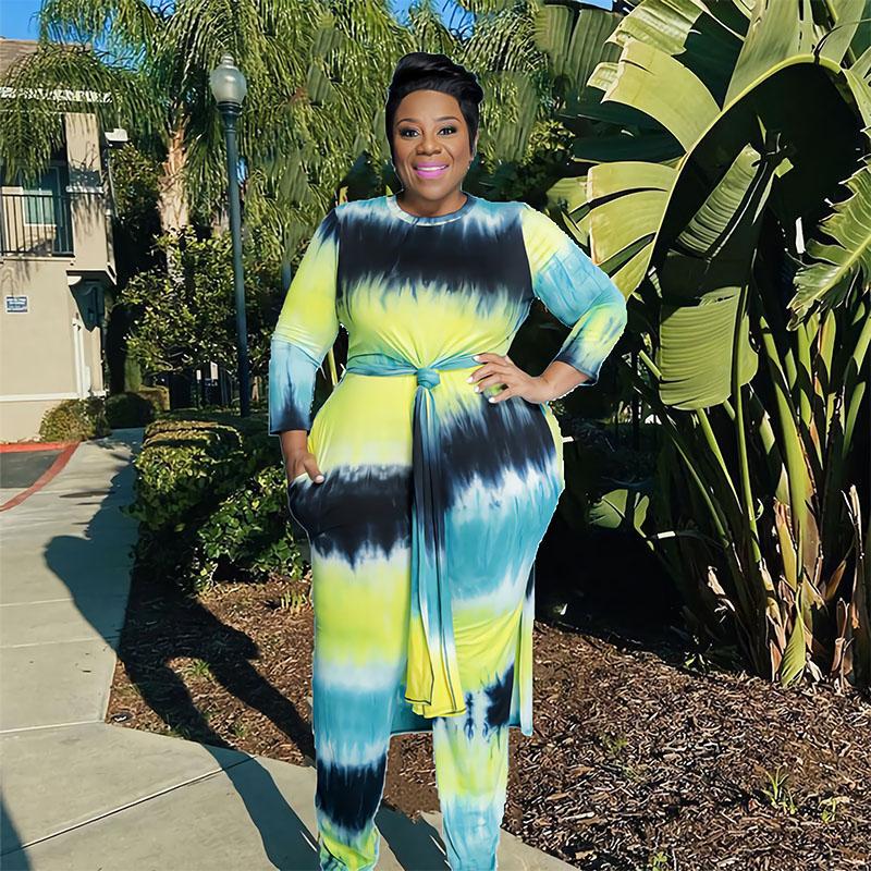 

Women's Plus Size Tracksuits Women Clothing Two Piece Set Drop Fall Outfits Long Sleeve Tops And Pant Suit Casual Tie Dye Sets WholesaleWome, Green