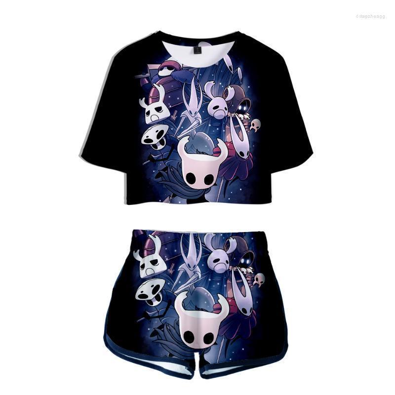 

Men's T-Shirts Summer 3D Hollow Knight Women Two Piece Sets Cool Short Sleeve Crop Tops Shorts Soft Girls Streetwear Sexy Tracksuit, Beige