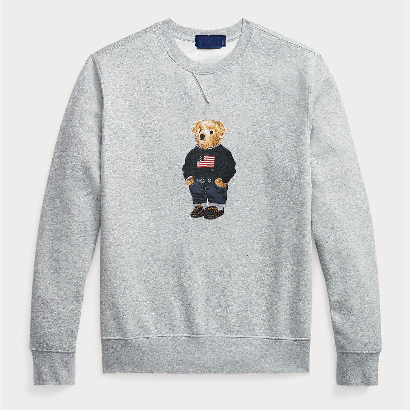 

American flag spring and autumn same style round neck sweater shirt printed bear cute long sleeve fashion casual T-shirt