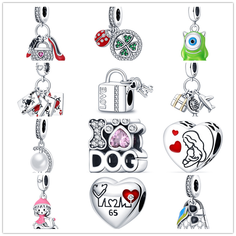 

925 Sterling Silver Loose Beads Family Series Love Heart Charm Pendant DIY Original Suitable for Pandora Charms Boys Girls Classic Bracelet Ladies Gift Jewelry