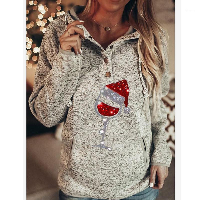 

Christmas Women Hoodies Snowflake Letter Printed Button Hooded Sweatshirt Xmas Winter Warm Long Sleeve Pullover Top Para Mujer Women's & Swe, Gold
