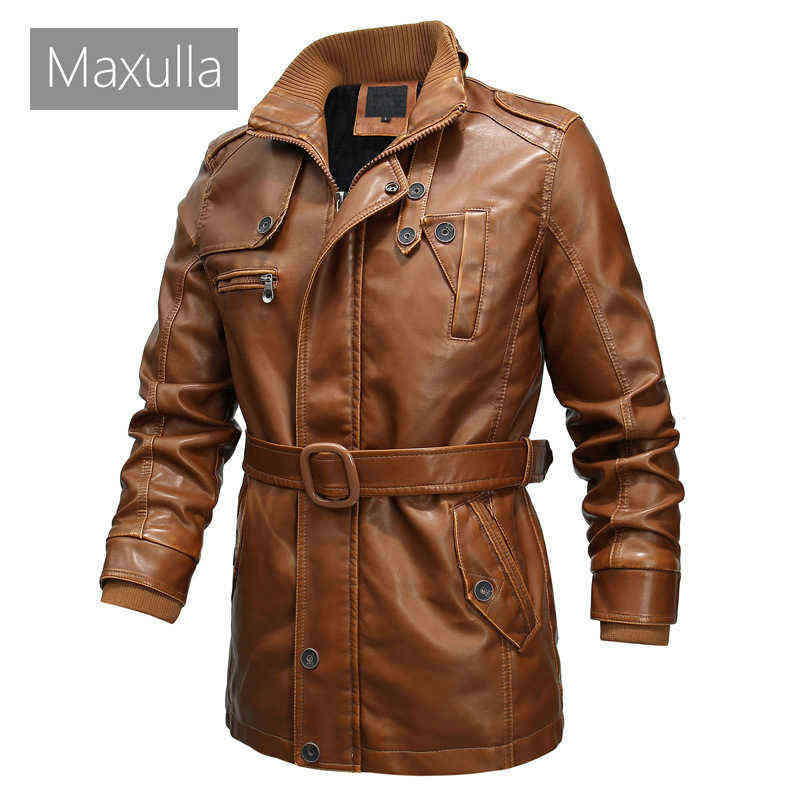 

Maxulla Winter Men's Leather Jacket Casual Outwear Long Motorcycle PU Leather Jacket Male Zipper Biker Leather Coats Clothing T220728, Dark coffee