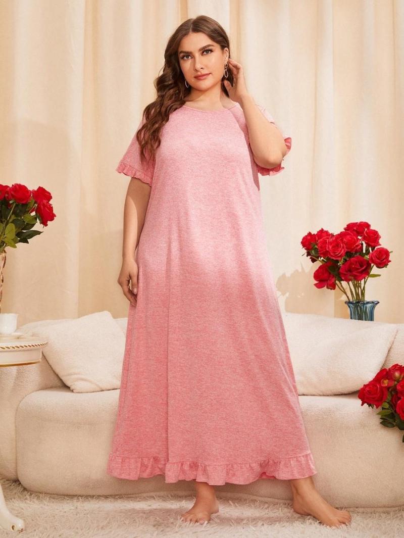 

Women's Plus Size Underwear Space Dye Ruffle Trim Sleep Dress 64xh#Women's, Pink