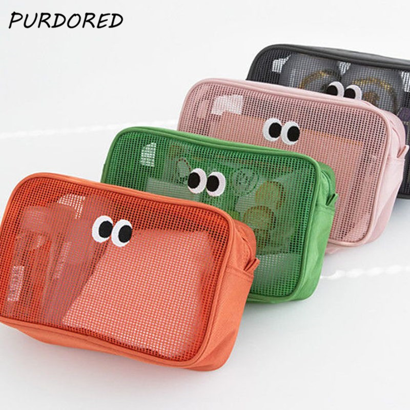 

PURDORED 1 Pc Cute Big Eyes Mesh Makeup Bag Travel Clear Cosmetic Bag Zipper Female Makeup Pouch Toiletry Bag Beauty Case Pouch 220615, Green-l