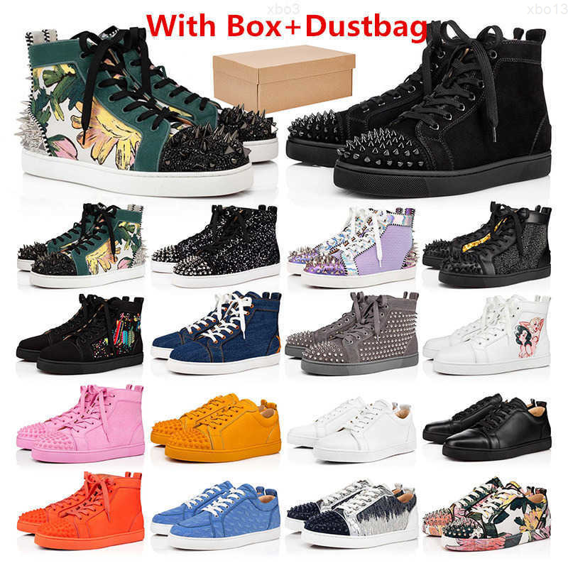 Comfortable nice mens shoes Luxurys Designers high low tops studded spikes fashion suede leather black silver women flat sneaker Party Lovers siz