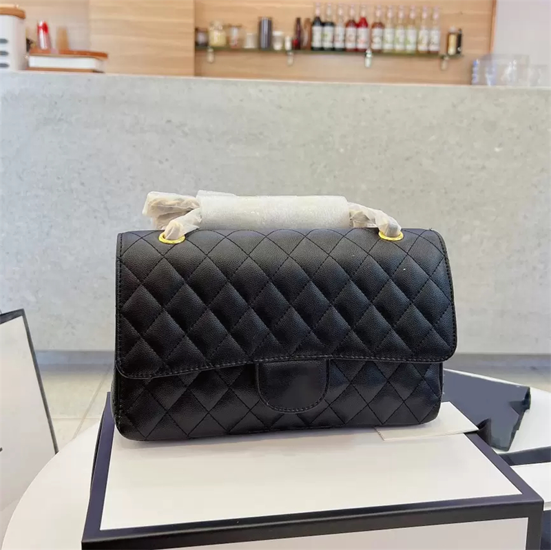 Womens French Designer Classic Flap Bag Caviar Leather Four-Color Quilted Plaid Gold Accessories Chain Crossbody Shoulder Bag Luxury Ladies Handb