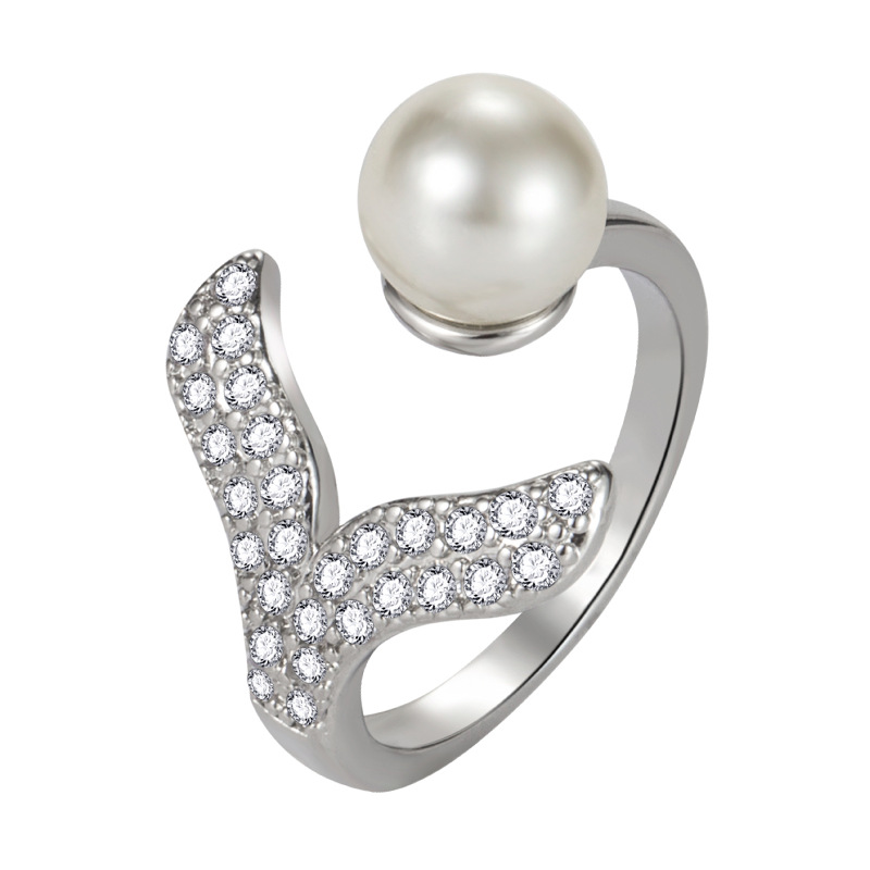 

Sweet and Delicate Fish Tail Inlaid Pearl Ring Hand Inlaid Imitation Pearl Shell Mermaid Ring