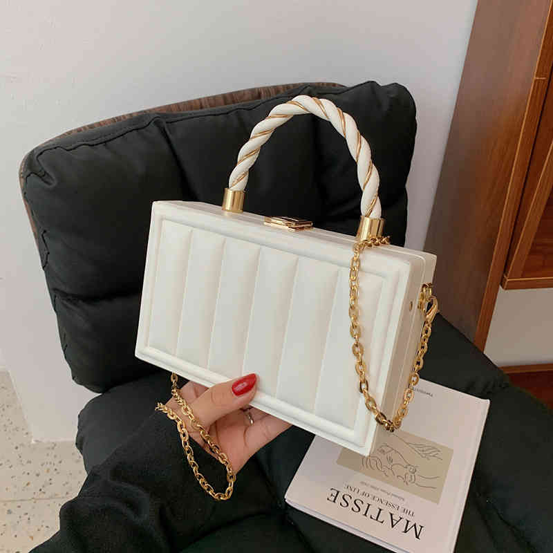 

2022 Luxury Women Small Box Chain Crossbody Brand Lady White Pink Handbags and Purses Clutch Evening Party Bag Mini Suitcase, Black